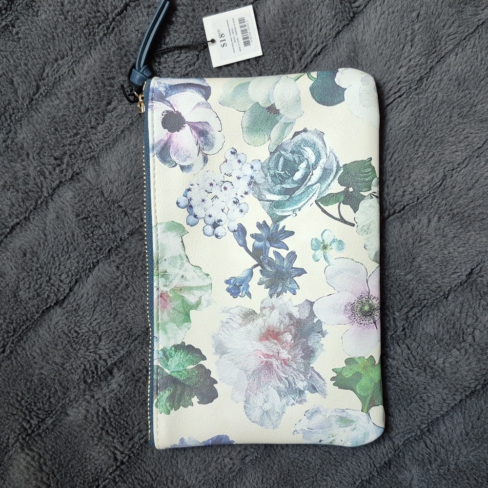 Medium Floral Printed Pouch With Keyring From Indigo, New With Tags